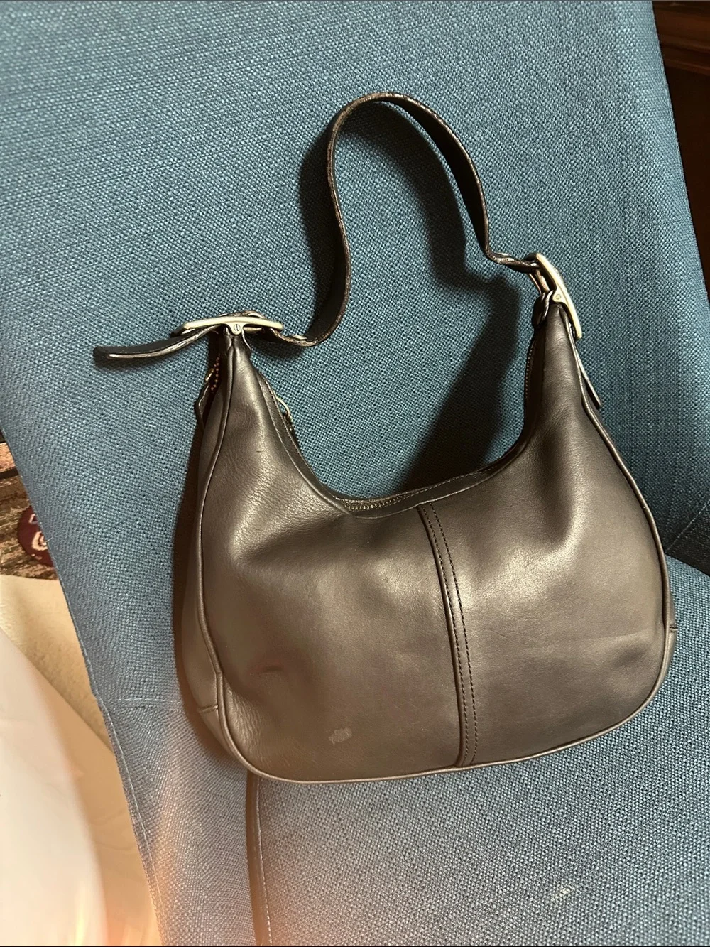 Coach Black Leather Hobo Bag with silver Hardware